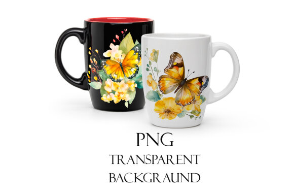 Yellow watercolor Butterflies for Sublimation, Flower PNG