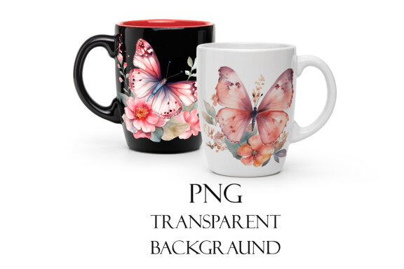 Pinc watercolor Butterflies for Sublimation, Flower PNG