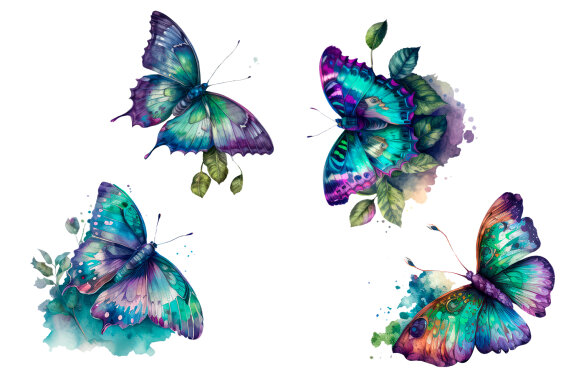 Purple watercolor Butterflies for Sublimation, Flower PNG