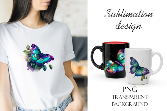 Purple watercolor Butterflies for Sublimation, Flower PNG