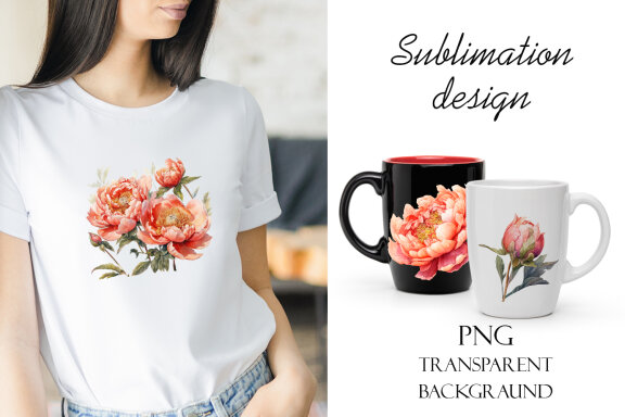 Watercolor Peony flower Clipart Bundle