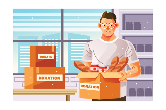 Male with Cardboard Donation Boxes