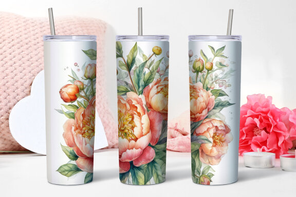 Peony Flowers Tumbler | Sublimation 20 oz Skinny