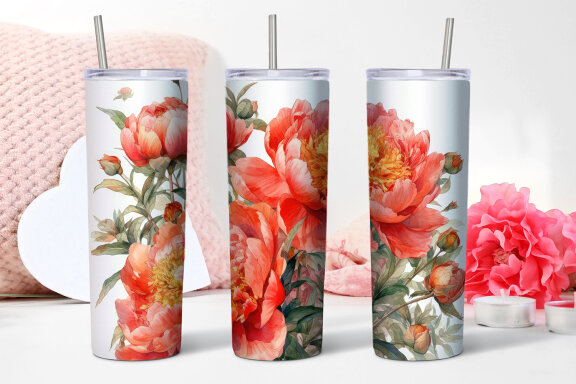 Peony Flowers Tumbler | Sublimation 20 oz Skinny