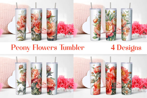 Peony Flowers Tumbler | Sublimation 20 oz Skinny