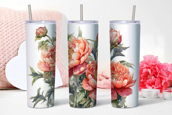 Peony Flowers Tumbler | Sublimation 20 oz Skinny