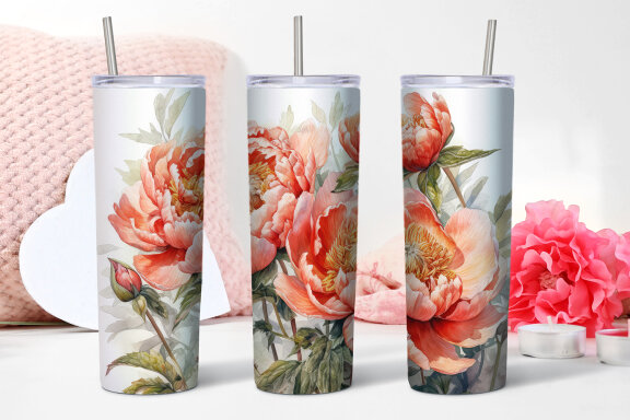 Peony Flowers Tumbler | Sublimation 20 oz Skinny
