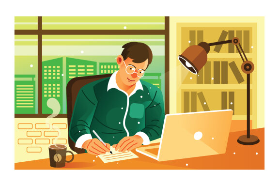 Man Work on His Office