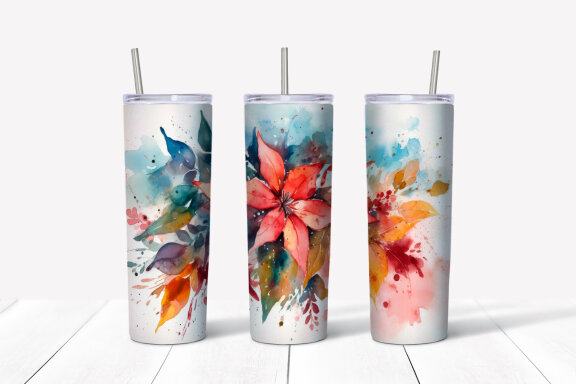 Christmas Flowers Tumbler Wrap, 20 oz Skinny Tumbler Png