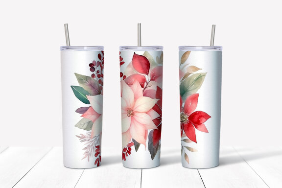 Christmas Flowers Tumbler Wrap, 20 oz Skinny Tumbler Png