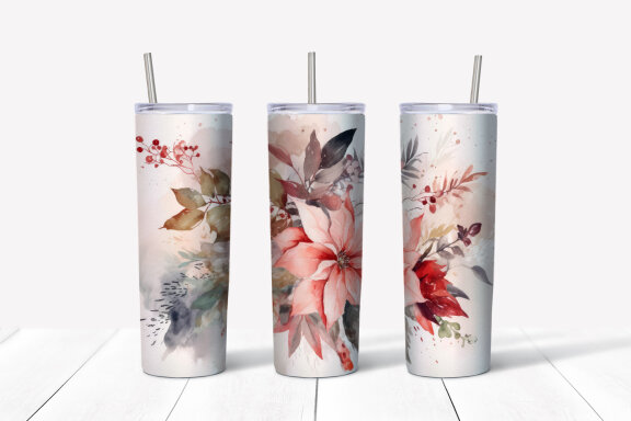 Christmas Flowers Tumbler Wrap, 20 oz Skinny Tumbler Png