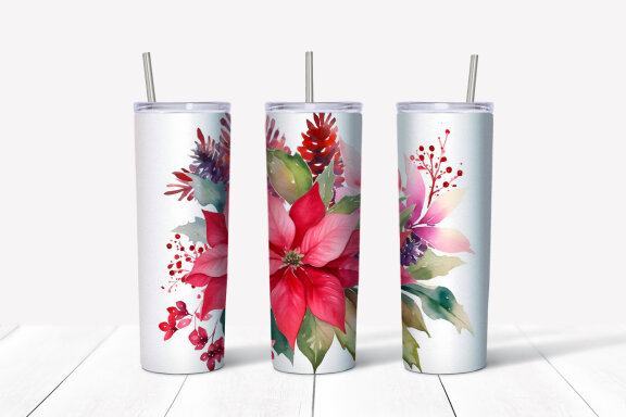 Christmas Flowers Tumbler Wrap, 20 oz Skinny Tumbler Png
