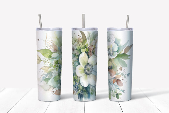 Christmas Flowers Tumbler Wrap, 20 oz Skinny Tumbler Png