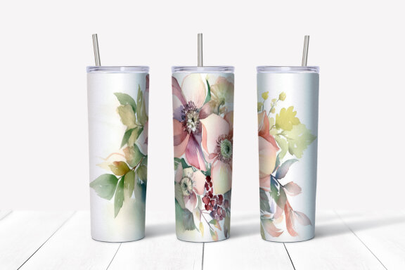 Christmas Flowers Tumbler Wrap, 20 oz Skinny Tumbler Png