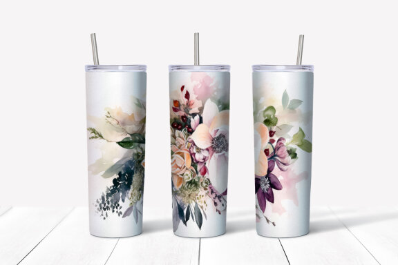 Christmas Flowers Tumbler Wrap, 20 oz Skinny Tumbler Png