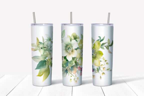 Christmas Flowers Tumbler Wrap, 20 oz Skinny Tumbler Png