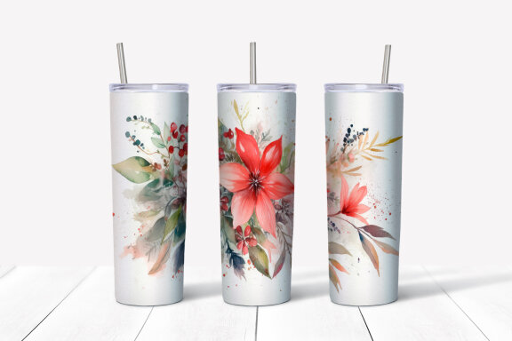 Christmas Flowers Tumbler Wrap, 20 oz Skinny Tumbler Png