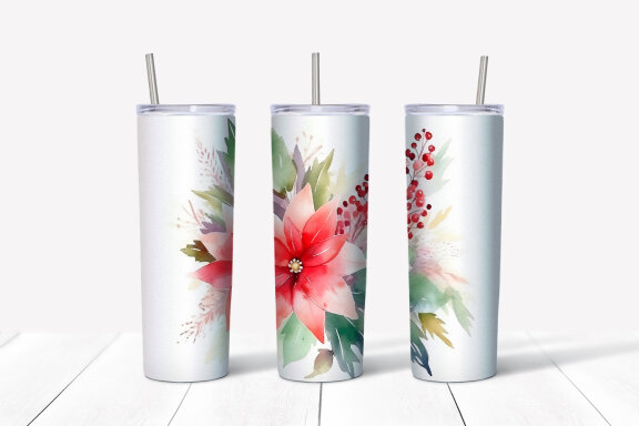 Christmas Flowers Tumbler Wrap, 20 oz Skinny Tumbler Png