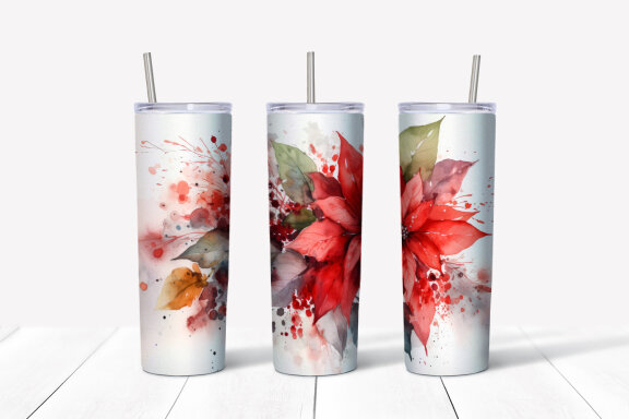 Christmas Flowers Tumbler Wrap, 20 oz Skinny Tumbler Png