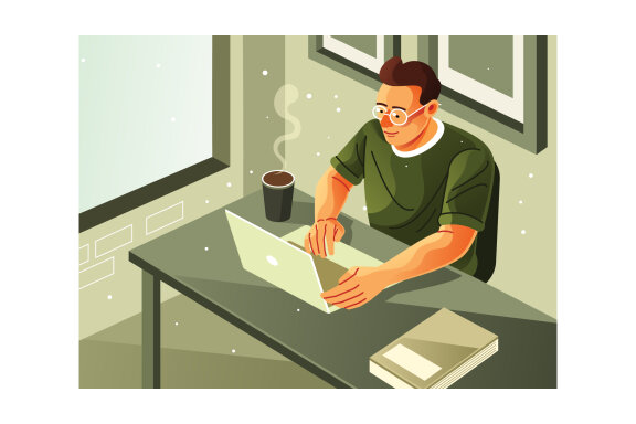 Working on Laptop with Coffee