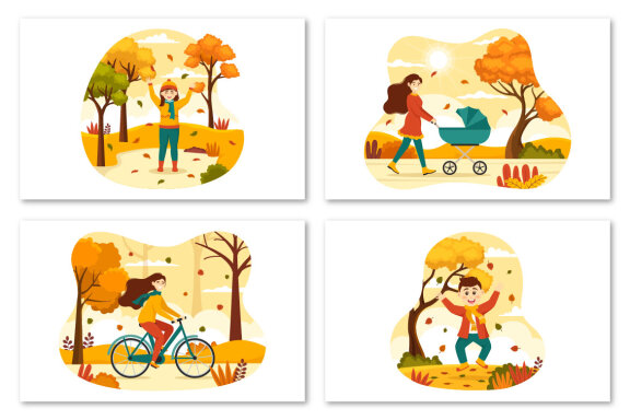12 Autumn Activity Vector Illustration