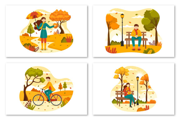 12 Autumn Activity Vector Illustration