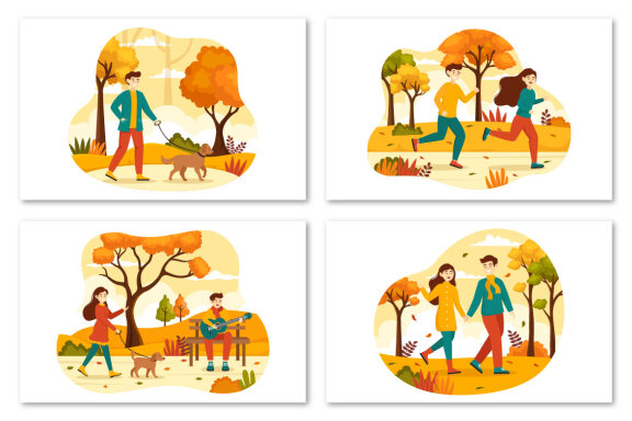 12 Autumn Activity Vector Illustration