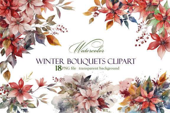 Christmas flowers watercolor clipart Christmas floral