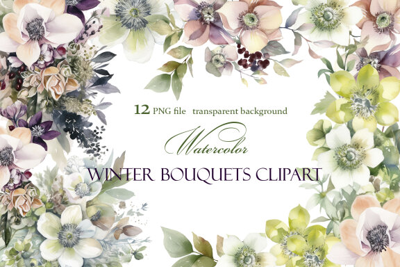 Christmas flowers watercolor clipart Christmas floral