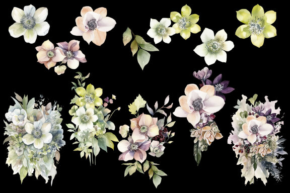 Christmas flowers watercolor clipart Christmas floral
