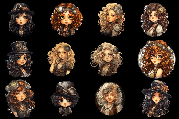 Steampunk Girls, Vintage Clipart