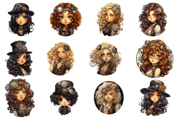 Steampunk Girls, Vintage Clipart