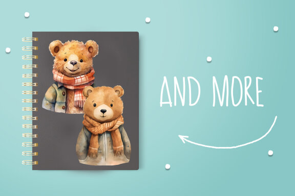 Watercolor Baby Bear Autumn Bundle Clipart