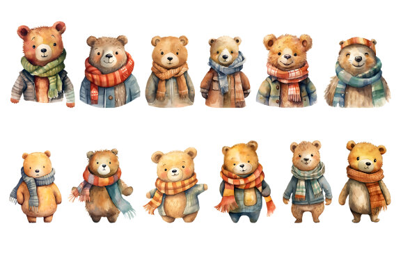 Watercolor Baby Bear Autumn Bundle Clipart