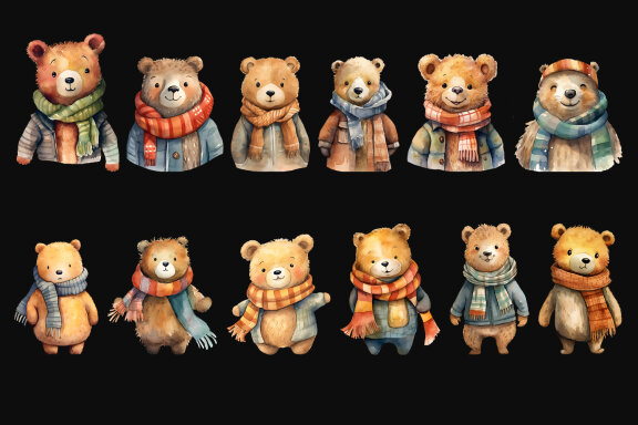 Watercolor Baby Bear Autumn Bundle Clipart