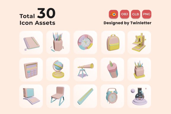 Back to School 3D Icon Pack Vol 1