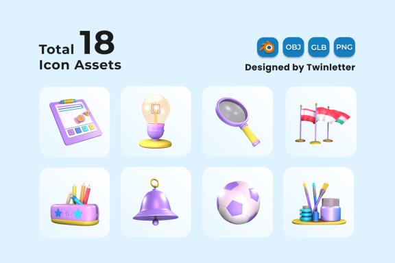 Back to School 3D Icon Pack Vol 4