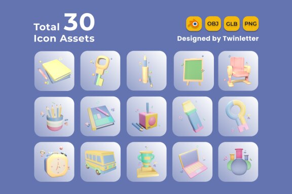 Back to School 3D Icon Pack Vol 5