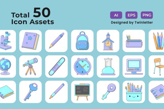Back to School 2D Icon Set Vol 1