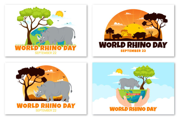 13 World Rhino Day Vector Illustration
