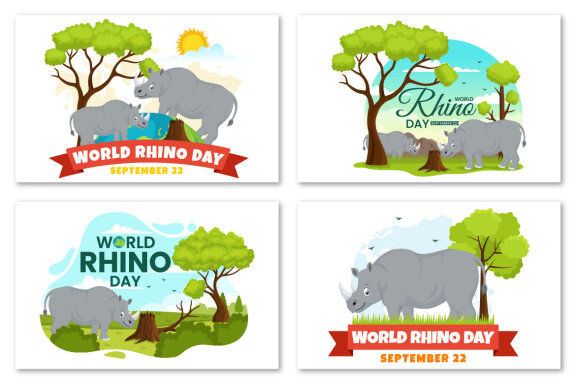 13 World Rhino Day Vector Illustration