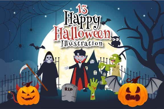 13 Halloween Night Background Illustrations
