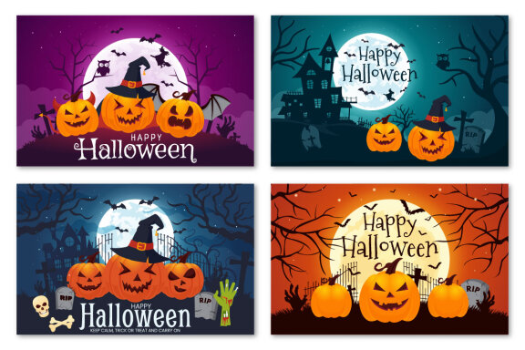 13 Halloween Night Background Illustrations
