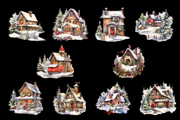 Christmas houses clipart, Christmas clipart