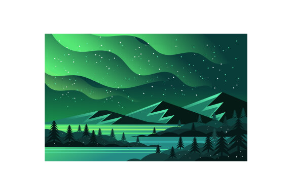 Winter Night Landscape Northern Lights Aurora Borealis