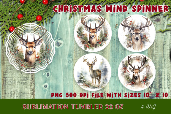 Winter deer, Reindeer Christmas Wind Spinner Sublimation