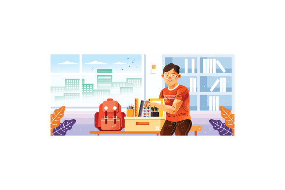 Student and His School Supplies Illustration