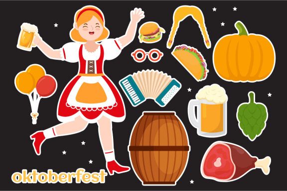 10 Happy Oktoberfest Beer Festival Elements Illustration
