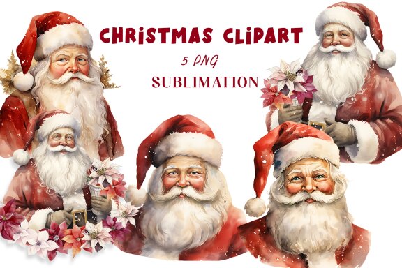 Traditional christmas clipart Santa claus. Sublimation