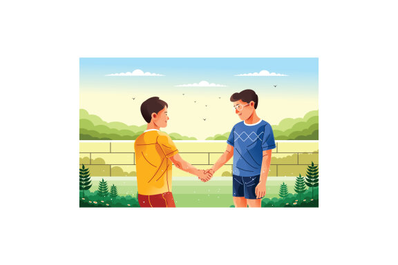 Two Children Shaking Hands Illustration